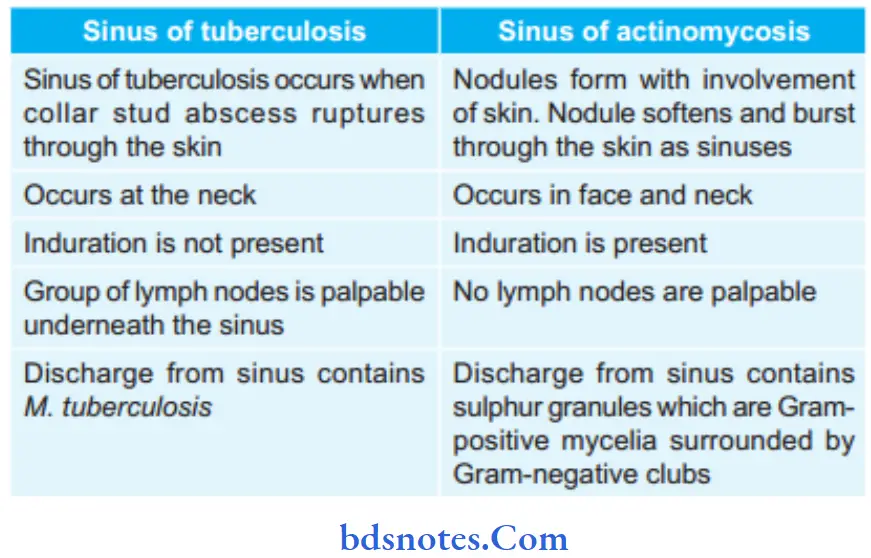 Lymphatics and Lymph Node Enlargement Enumerate diffrences between sinus of tuberculosis