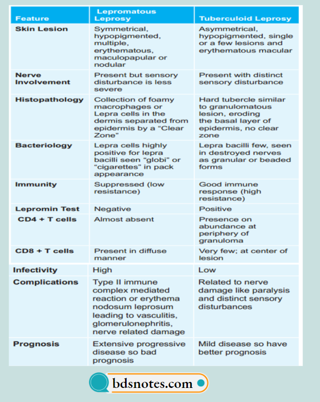 Differences Between Lepromatous-And Tuberculoid Leprosy