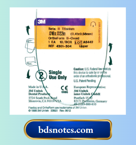 Titanium (Beta III by 3M) arch wire