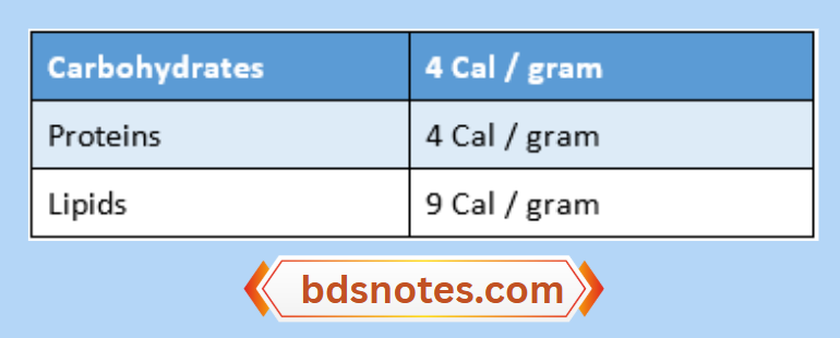 Energy Content Of Nutrients