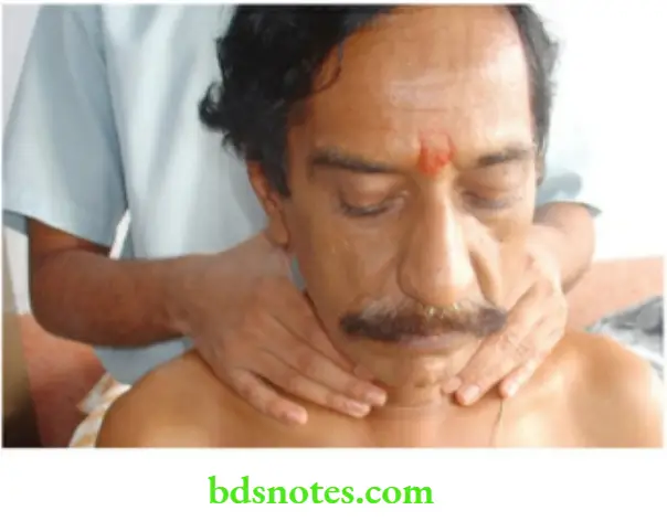 The Thyroid Gland Examination Of Thyroid Gland Is done Standing Behind The Patient,Palpating Both lobes and isthmus and to look for enlargement
