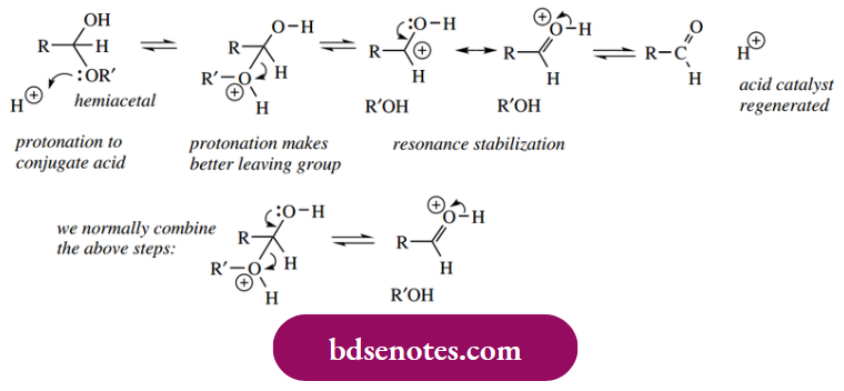 Nucleophilic Reactions Of Carbonyl Groups Acid-Catalysed Decomposition Of Hemiacetals