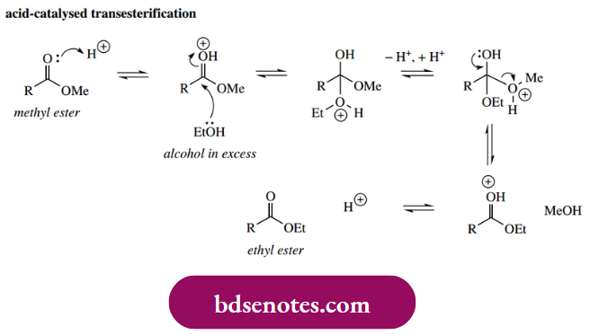 Nucleophilic Reactions Of Carbonyl Groups Acid-Catalysed Transesterification