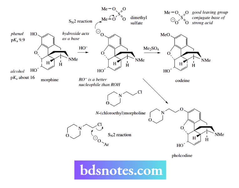 Nucleophilic Reactions Morphine has two hydroxyls, but one is a phenol and the other is an alcohol